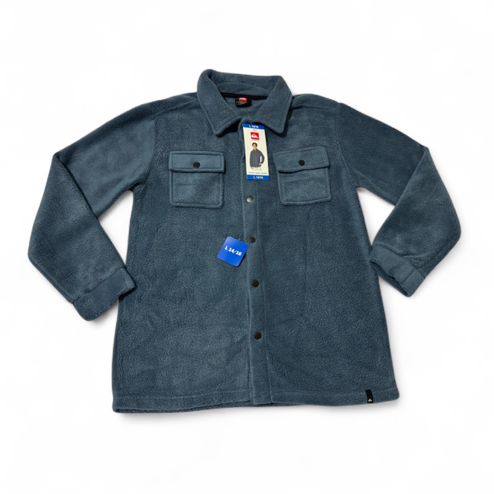 Quiksilver Boys' Fleece Shirt Jacket Snap Button Blue Size:14/16 (NWT)